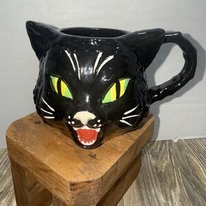 Williams Sonoma Spooky Figural Black Cat Mug Cup Halloween